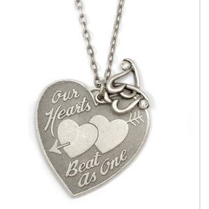 Our hearts beat as one silver metal necklace
